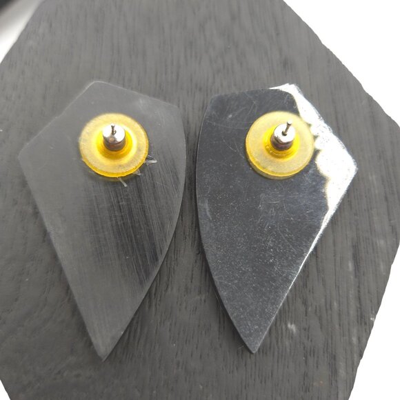 VTG Earrings Irridescent Shiny MOP Abalone Shell Pushback Pierced Retro Glam - Picture 5 of 10